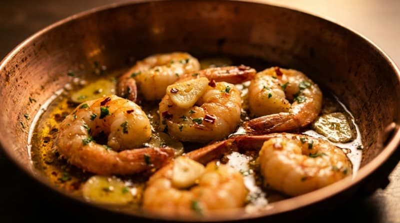 Camarones al ajillo — garlic shrimp at La Catrina