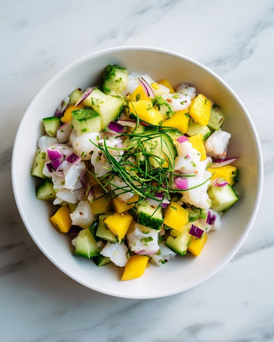 Fresh ceviche cured in citrus with mango and chili at La Catrina
